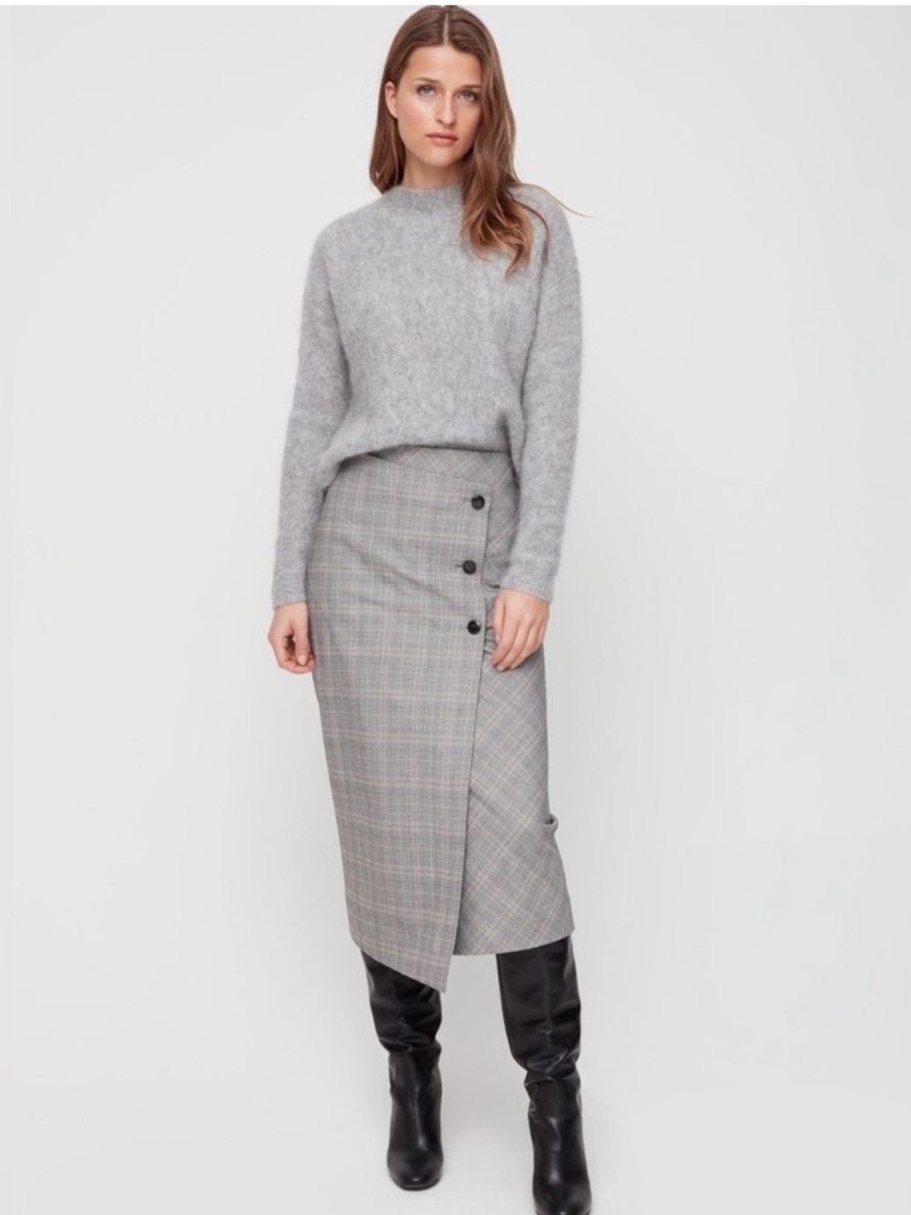 ARITZIA Babaton Billy Plaid Long Wrap Button Front Pencil Skirt Size 0